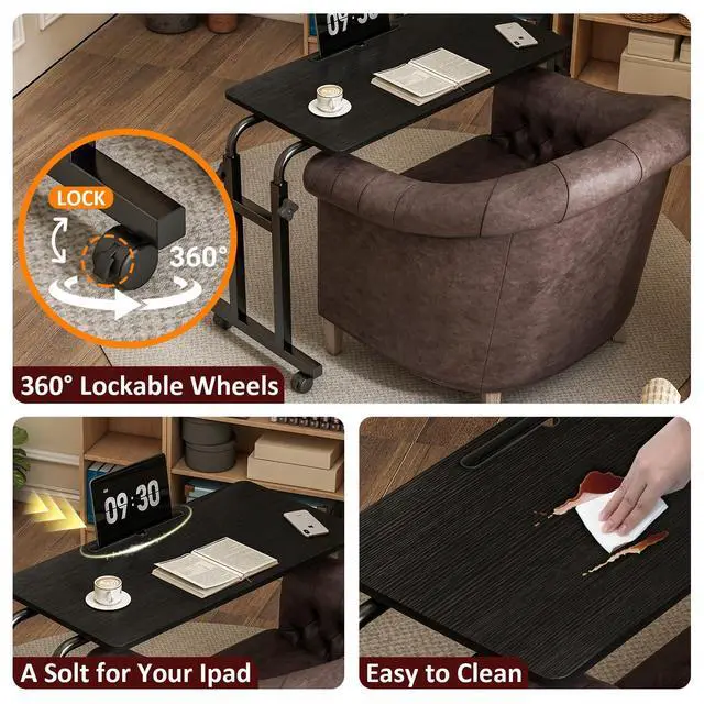 Alt view image 4 of 7 - Overbed Table with Wheels, Adjustable Height and Length Over Bed Desk, Hospital Heavy Duty Metal Leg Laptop Stand for Adults