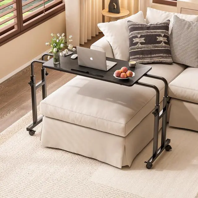 Alt view image 5 of 7 - Overbed Table with Wheels, Adjustable Height and Length Over Bed Desk, Hospital Heavy Duty Metal Leg Laptop Stand for Adults