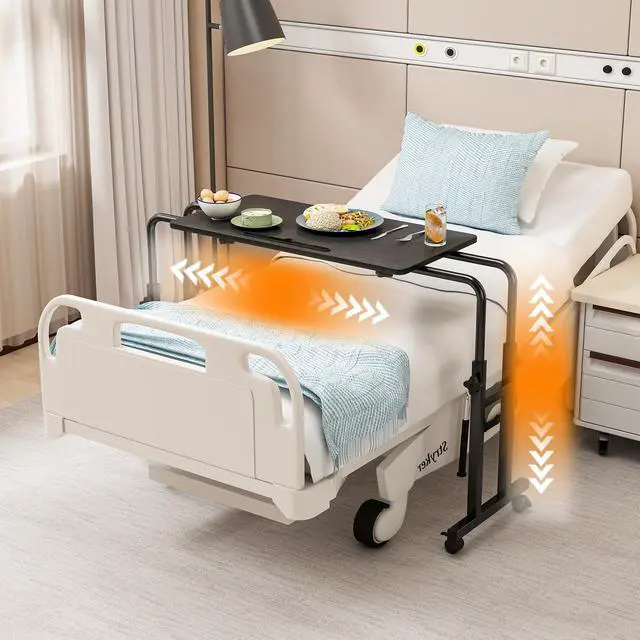Alt view image 7 of 7 - Overbed Table with Wheels, Adjustable Height and Length Over Bed Desk, Hospital Heavy Duty Metal Leg Laptop Stand for Adults