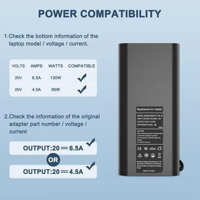 Alt view image 4 of 7 - 130W USB C Laptop Charger Compatible with Dell XPS/Latitude | for Dell XPS 15 9575 9510 9500, Precision 5530 5560 5750, Latitude 7410 5520 5420Type C Power Adapter