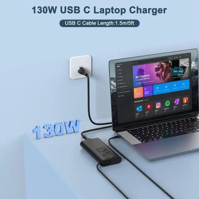 Alt view image 2 of 7 - 130W USB C Laptop Charger Compatible with Dell XPS/Latitude | for Dell XPS 15 9575 9510 9500, Precision 5530 5560 5750, Latitude 7410 5520 5420Type C Power Adapter