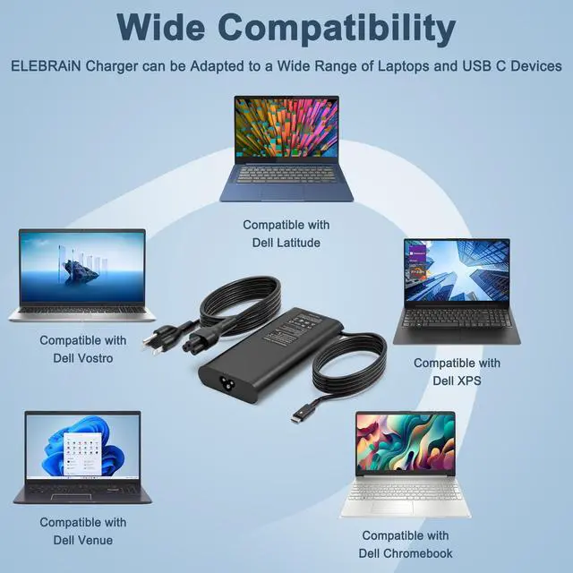 Alt view image 5 of 7 - 130W USB C Laptop Charger Compatible with Dell XPS/Latitude | for Dell XPS 15 9575 9510 9500, Precision 5530 5560 5750, Latitude 7410 5520 5420Type C Power Adapter