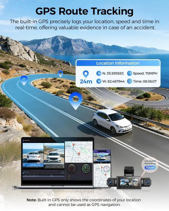 Alt view image 7 of 7 - M350 4 Channel 360 Dash Cam Front 2.5K,1080P Rear Left Right Camera for Cars, IR Night Vision Built-in GPS with Find My Voice Control, 5G WiFi,Supercapacitor,24/7 Recording,128GB (64, GB)