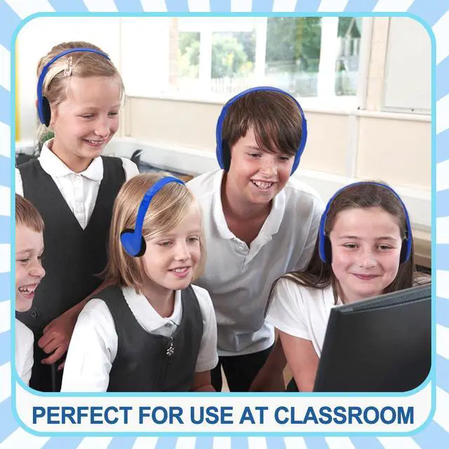 Alt view image 5 of 7 - 100 Pack Classroom Headphones,Bulk Headphone for Kids Student School, Wired On-Ear Headphones for Chromebook Laptop Computer, Bulk Wholesale, 3.5mm Jack(Blue)