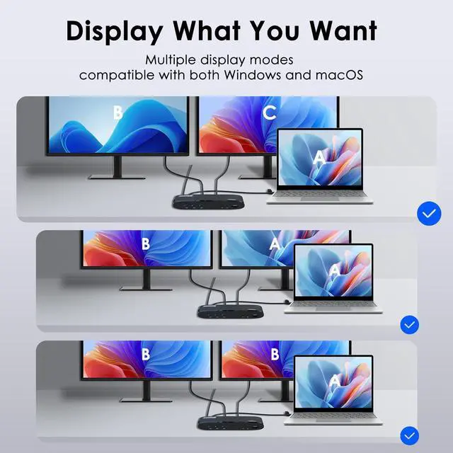 Alt view image 4 of 7 - DisplayLink Docking Station, Dual Monitor for Mac M1/M2/M3/M4 & Windows, 14-in-1 with 100W 2 DP/2 HDMI 4K, SD/TF, 5 USB Ports, Ethernet, Audio