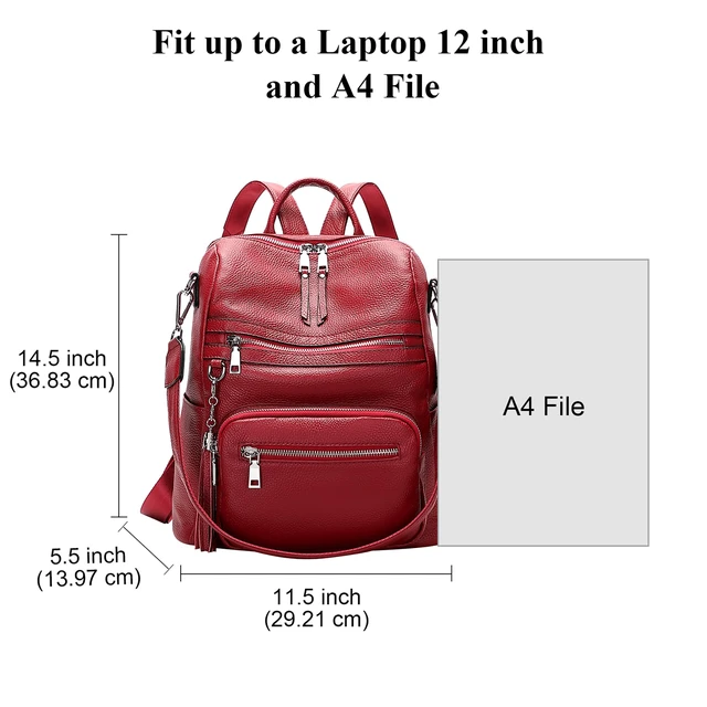 Alt view image 5 of 6 - Genuine Leather Backpack for Women Soft Large Shoulder Bag Fits 11" ipad, Multi-pockets, Large Capacity Casual Shoulder Daypack for Daily Use, Travel, Commute, S106 Red