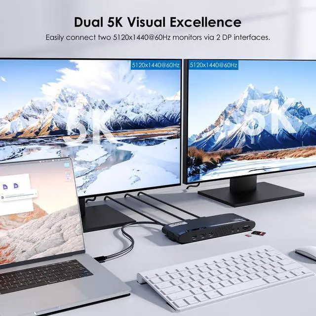 Alt view image 3 of 7 - DisplayLink Docking Station, Dual Monitor for Mac M1/M2/M3/M4 & Windows, 14-in-1 with 100W 2 DP/2 HDMI 4K, SD/TF, 5 USB Ports, Ethernet, Audio