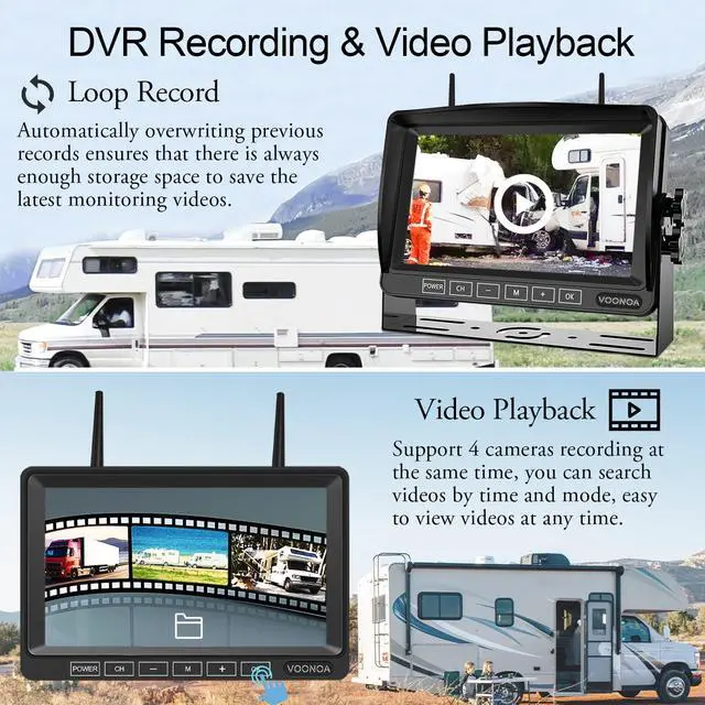 Alt view image 6 of 7 - 1080P Wireless RV Camera System, IP69 Waterproof Night Vision Backup Camera Side Rear View Camera with 7 Inch HD Monitor for RV Truck Trailer Camper