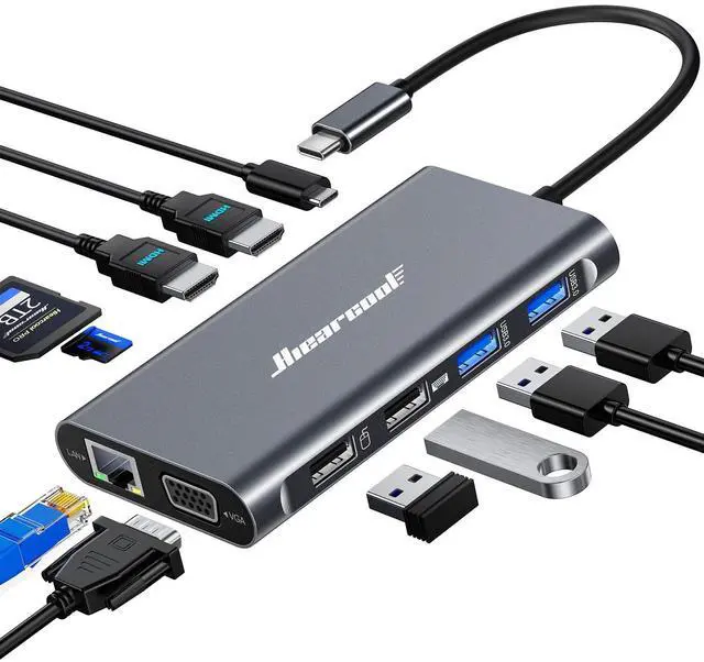 Main image of USB-C Docking Station for Laptop, Triple Display Dock with 4K HDMI & 1080p VGA, 11-in-1 USB-C Dock with Ethernet, 100W Charging for Home Office