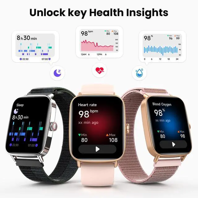 Alt view image 4 of 7 - Smart Watch for Women Answer Phone Health Monitoring with 2 Bands | 10-Day Long Battery Life,Fast Charge, Sleep Monitoring, All-day Activity Tracking, IP68 Waterproof, 100+ Watch Face
