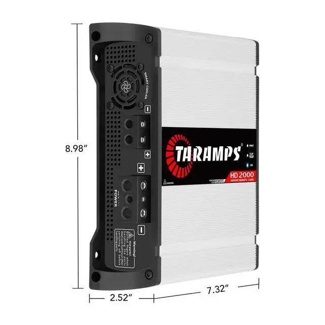 Alt view image 7 of 7 - Taramps HD 2000 2 Ohms 1 Channel 2000 Watts RMS MAX Full Range Car Audio, Monoblock, LED Monitor Indicator, Class D Amplifier, Crossover, White 2k amp