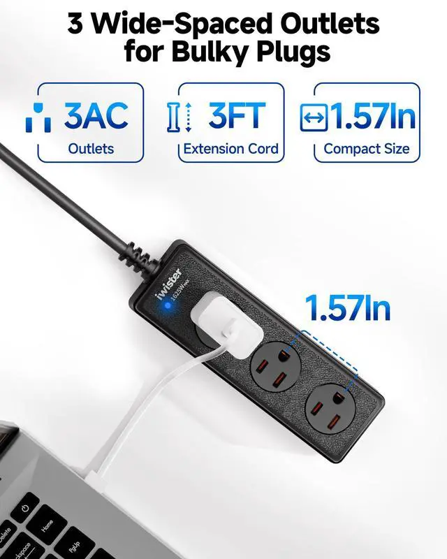 Alt view image 3 of 7 - Outdoor Power Strip Weatherproof, 3 AC Outlets, 1625W/13A High-Power Single-Device Use, IPX6 Waterproof Extension Cord for Backyard, Patio, Home Office, Garage, Workshop, Camping, 3FT