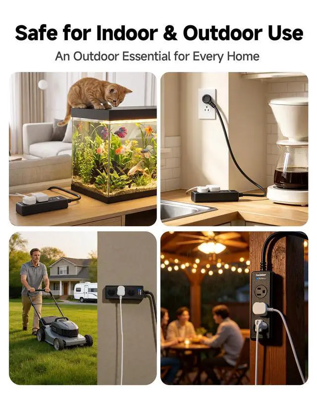 Alt view image 5 of 7 - Outdoor Power Strip Weatherproof, 3 AC Outlets, 1625W/13A High-Power Single-Device Use, IPX6 Waterproof Extension Cord for Backyard, Patio, Home Office, Garage, Workshop, Camping, 3FT