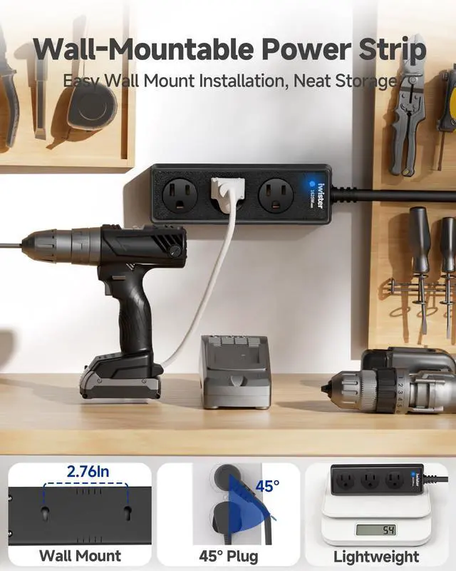 Alt view image 6 of 7 - Outdoor Power Strip Weatherproof, 3 AC Outlets, 1625W/13A High-Power Single-Device Use, IPX6 Waterproof Extension Cord for Backyard, Patio, Home Office, Garage, Workshop, Camping, 3FT