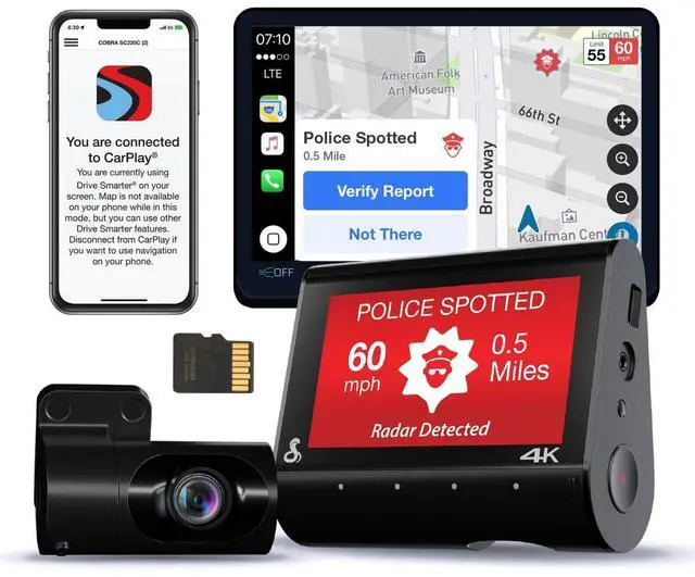 Main image of Smart Dual View Front and Rear Dash Cam (SC 250R), True 4K Resolution | 360 Alerts, Parking Live View, Incident Reports, Emergency Mayday, 32 GB SD Card Included, CarPlay & Android Auto