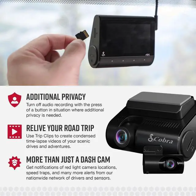 Alt view image 4 of 7 - Smart Dual View Front and Rear Dash Cam (SC 250R), True 4K Resolution | 360 Alerts, Parking Live View, Incident Reports, Emergency Mayday, 32 GB SD Card Included, CarPlay & Android Auto