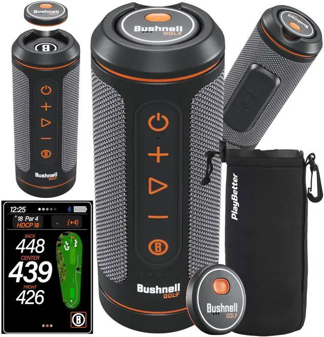 Main image of Bushnell Wingman 2 Golf GPS Speaker Protective Pouch Bundle | Audible GPS & Remote, Music, BITE Magnetic Cart Mount, 40,000+ Courses, 14+ Hours Battery & External Battery Indicator