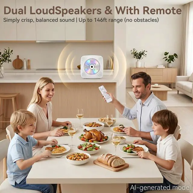 Alt view image 5 of 7 - CD Player Portable Bluetooth Rechargeable: CD Players for Home with 1800mAh Desktop Wall CD Player with Speakers Music Player CD Boombox FM Radio USB Remote Control