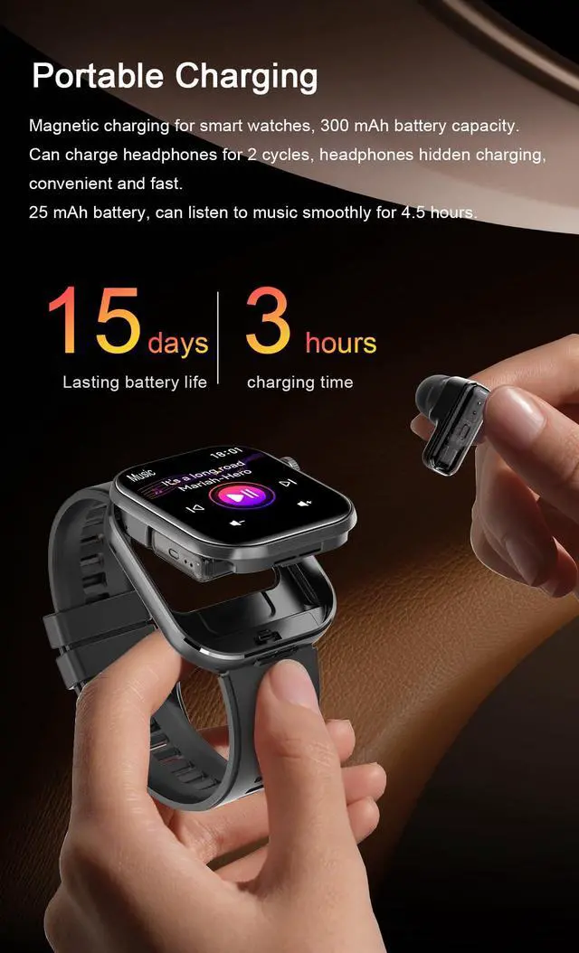 Alt view image 5 of 7 - Smart Watch with Earbuds,2.02" HD Screen,2 in 1 Smart Watches for Women,Waterproof Fitness Tracker Watch with Wireless Earphone Compatible for Android iOS with Sports Monitor Sleep