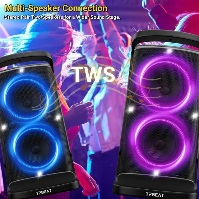 Alt view image 4 of 7 - Portable Bluetooth Speaker: 160W Peak Powerful Loud Sound Deep Bass Wireless Boombox Large Subwoofer 15 Hours Battery Life Fast Charging with Led Light Show for Party Outdoor Camping Backyard