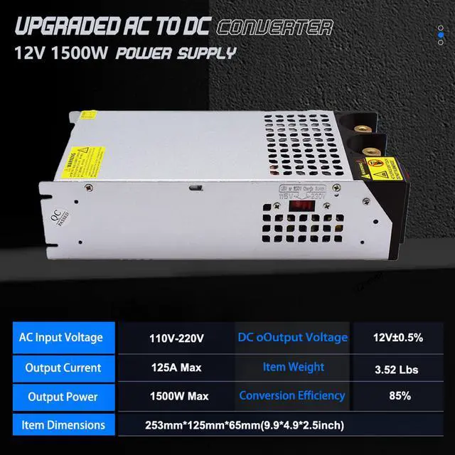 Alt view image 2 of 7 - AC to DC 12V 125A 1500W Power Supply,120V to 12v Converter/110V to 12V Converter for RV Pump LED Strip CCTV Car Vacuum Stereo Disel Heater(DC12V-125A-1500W)