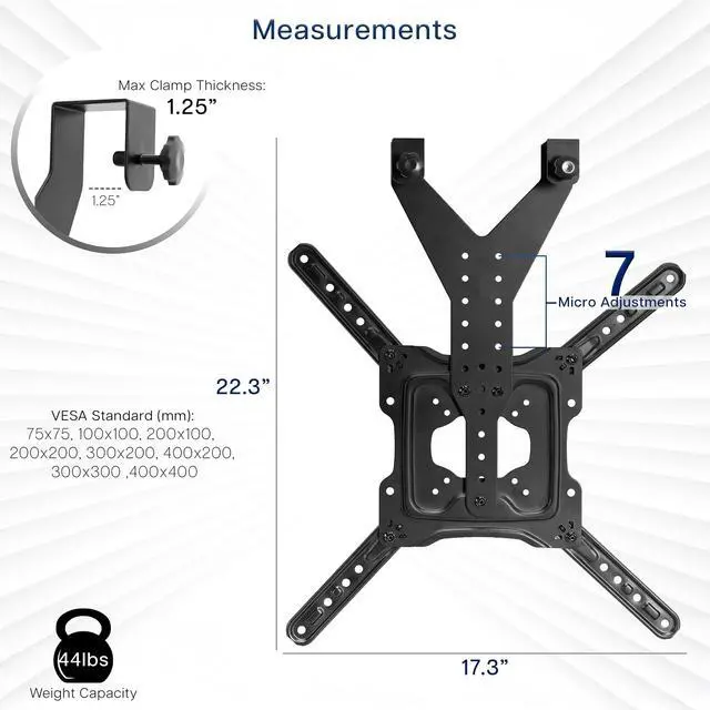 Alt view image 3 of 7 - TV Hanger Bracket for 24 to 55 inch Flat and Curved Screens, Light Weight Steel Design, Height Adjustable Cross Bar, Loft Bed, Thin Door TV Mount, Max VESA 400x400, Black, MOUNT-TV01LB