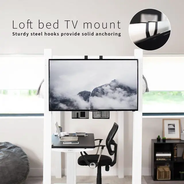 Alt view image 2 of 7 - TV Hanger Bracket for 24 to 55 inch Flat and Curved Screens, Light Weight Steel Design, Height Adjustable Cross Bar, Loft Bed, Thin Door TV Mount, Max VESA 400x400, Black, MOUNT-TV01LB