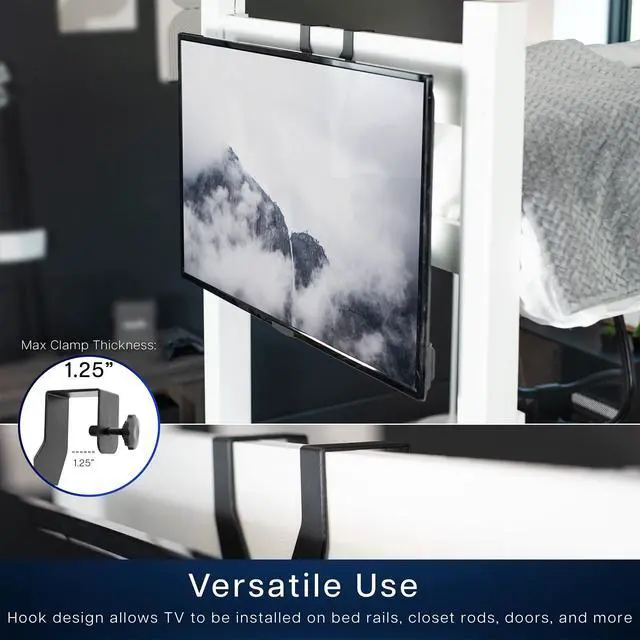 Alt view image 4 of 7 - TV Hanger Bracket for 24 to 55 inch Flat and Curved Screens, Light Weight Steel Design, Height Adjustable Cross Bar, Loft Bed, Thin Door TV Mount, Max VESA 400x400, Black, MOUNT-TV01LB