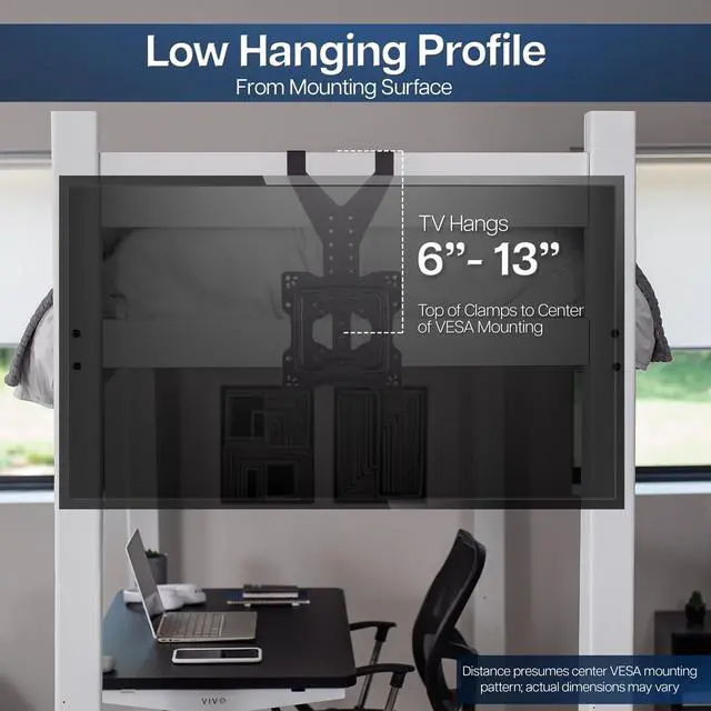 Alt view image 5 of 7 - TV Hanger Bracket for 24 to 55 inch Flat and Curved Screens, Light Weight Steel Design, Height Adjustable Cross Bar, Loft Bed, Thin Door TV Mount, Max VESA 400x400, Black, MOUNT-TV01LB