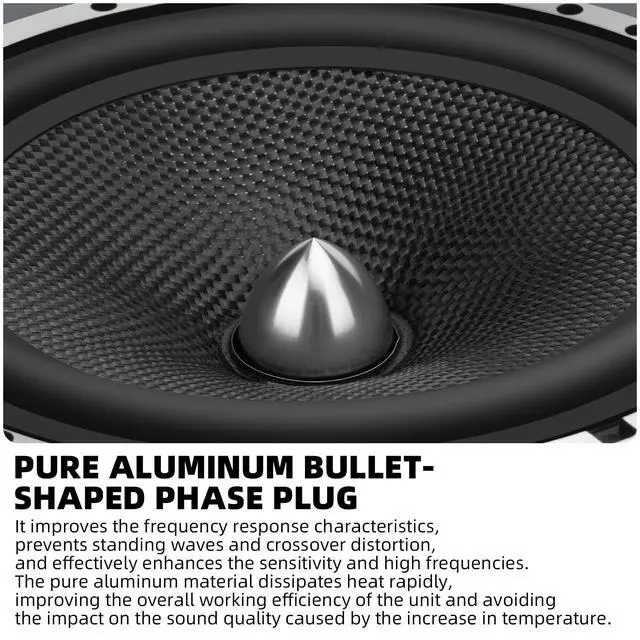 Alt view image 4 of 7 - Upgrade 6.5" Car Speakers 1000W Peak Power - High-Performance Carbon Fiber Cone Woofers, Bullet Head Design for Clear Bass & Stereo Sound, Door Audio System (2 Speakers)