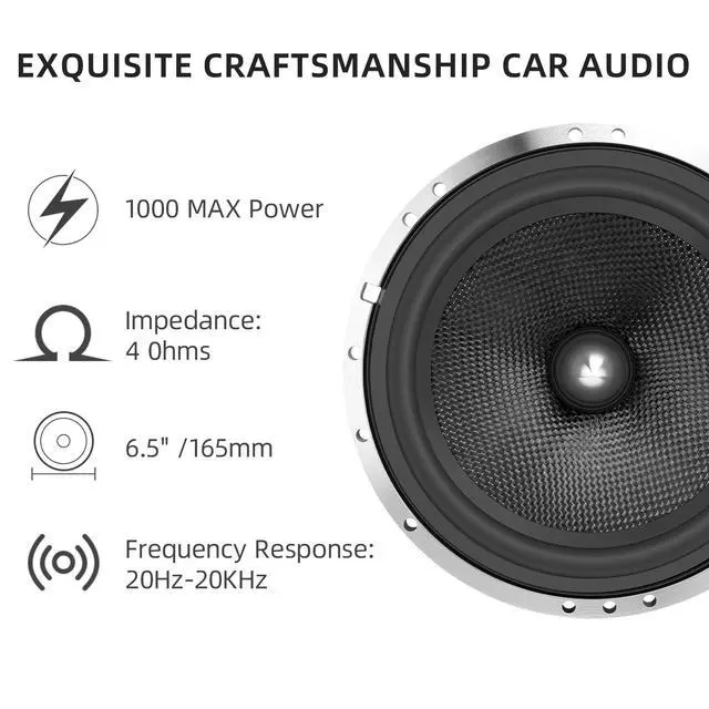 Alt view image 5 of 7 - Upgrade 6.5" Car Speakers 1000W Peak Power - High-Performance Carbon Fiber Cone Woofers, Bullet Head Design for Clear Bass & Stereo Sound, Door Audio System (2 Speakers)