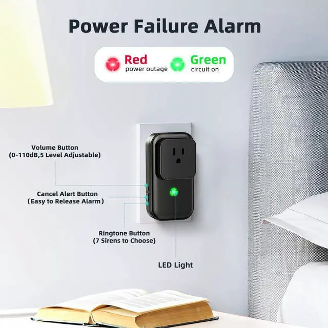 Alt view image 5 of 7 - Power Failure Alarm, Freezer Power Outage Alarm 7 Sirens, Freezer Alarm | 0-110dB Adjustable, LED Indicator, 12H Alert, Power Loss Alarm Monitor, for Refrigerator, Sump Pumps, Aquarium