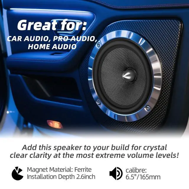 Alt view image 7 of 7 - Upgrade 6.5" Car Speakers 1000W Peak Power - High-Performance Carbon Fiber Cone Woofers, Bullet Head Design for Clear Bass & Stereo Sound, Door Audio System (2 Speakers)