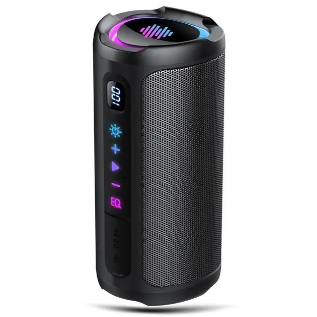 Alt view image 2 of 7 - Portable Bluetooth Speaker with Battery Level Display, Powerful Sound Wireless Speaker: Deep Bass, BT 5.4, 20H Playtime, 7 RGB Modes, IPX7 Waterproof, TWS Pairing, Beach/Vacation EssentialsBlack