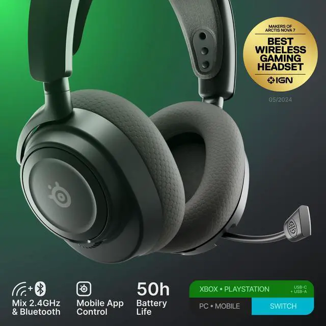Alt view image 2 of 7 - Arctis Nova 7X Wireless Gen 2 Gaming Headset - Real-Time App Control, 50+ HR Play, Neodymium Drivers, Mix 2.4GHz/Bluetooth, Xbox, PC, PS5/PS4, Switch 1/2, Mobile - Black