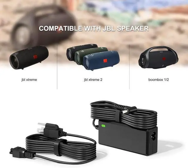 Alt view image 3 of 7 - 19V Replacment for JBL Xtreme 2 Charger Compatible with JBL Xtreme, Xtreme 2, Boombox 1/2, Extreme Portable Wireless Bluetooth Waterproof Speaker 8.8FT Replacment for JBL Speaker Power Cord