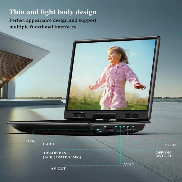 Alt view image 4 of 7 - 14.9'' Portable DVD Player with 12.5" Swivel Screen