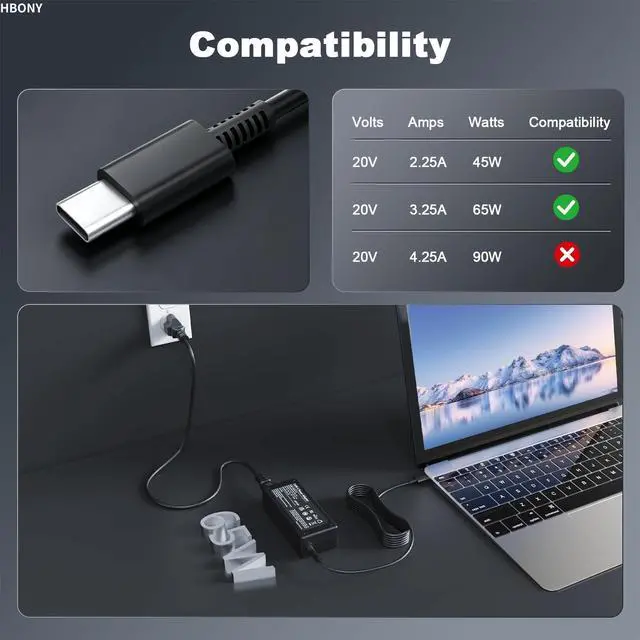 Alt view image 6 of 7 - 65W USB C Laptop Charger Compatible with Lenovo Thinkpad Laptop Charger | 65W USB C Charger T14 T14s X1 Think pad, Yoga Computer Charger 7i, 65 Watt Replacement Type C Chromebook Power Cord Adapter