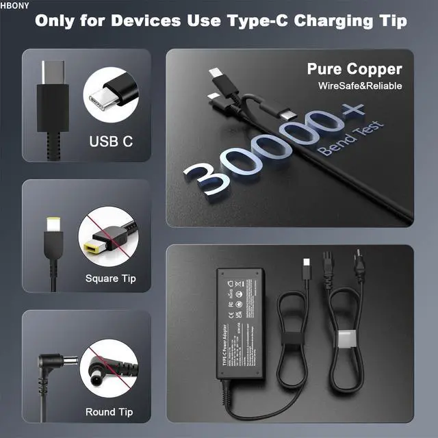 Alt view image 7 of 7 - 65W USB C Laptop Charger Compatible with Lenovo Thinkpad Laptop Charger | 65W USB C Charger T14 T14s X1 Think pad, Yoga Computer Charger 7i, 65 Watt Replacement Type C Chromebook Power Cord Adapter