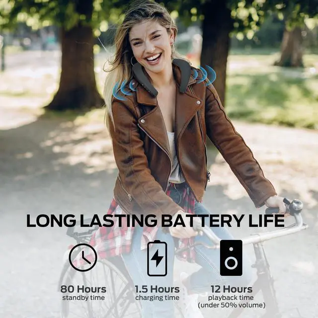 Alt view image 6 of 7 - Boomerang Neckband Bluetooth Speaker, Neck Wireless Wearable Speaker with 12H Playtime, True 3D Stereo Sound, Portable Soundwear, IPX7 Waterproof, for Home Sport Outdoor