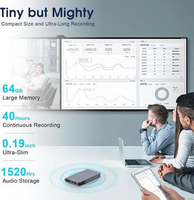 Alt view image 5 of 7 - 64GB Magnetic Voice Activated Recorder - 40 Hours Continuous Recording Device with AI-Intelligent Triple Noise Reduction - Portable Audio Recorder Device for Lectures Meetings Interviews