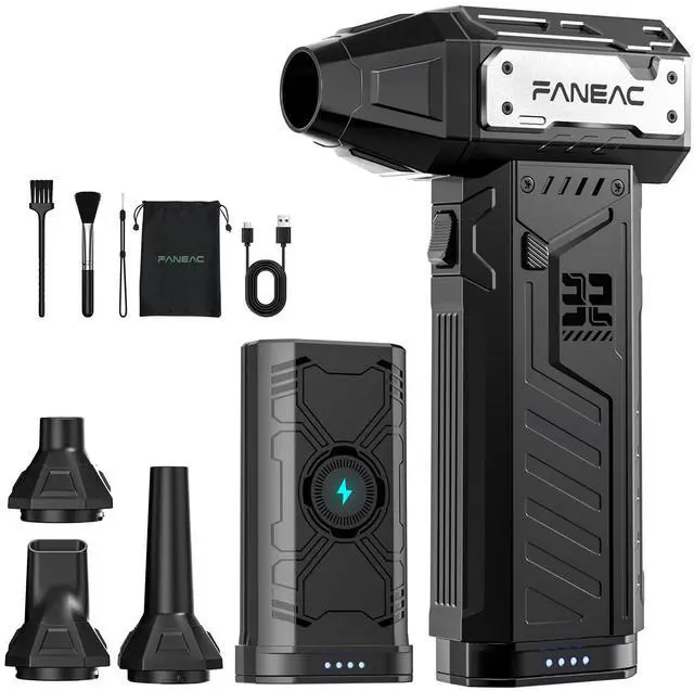 Main image of Electric Air Duster with 2 Swappable Battey Pack | 150,0000 RPM BLDC 150 mph Air flow, 3-Speed Compressed Air Duster for Dust/Snow Cleaning