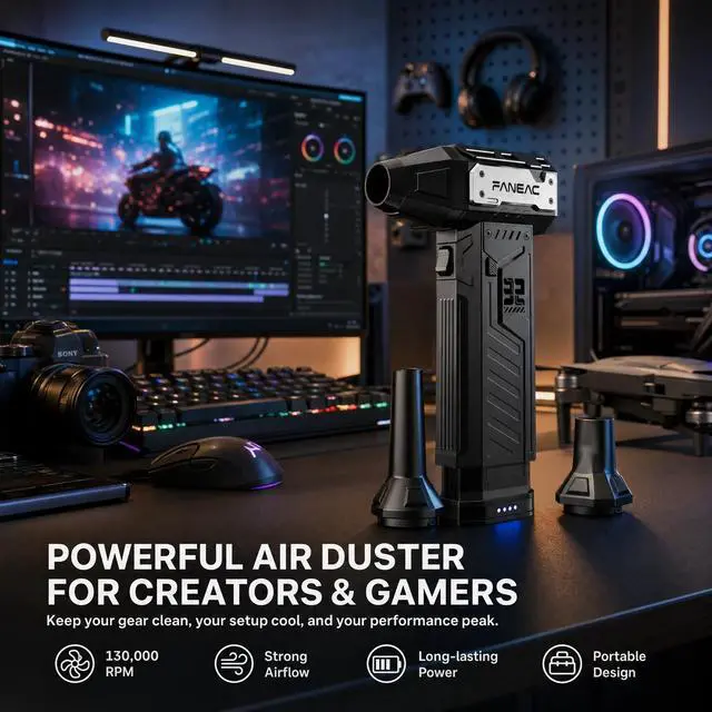 Alt view image 5 of 7 - Electric Air Duster with 2 Swappable Battey Pack | 150,0000 RPM BLDC 150 mph Air flow, 3-Speed Compressed Air Duster for Dust/Snow Cleaning