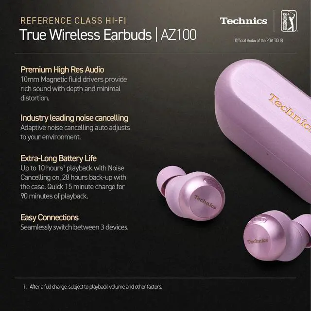 Alt view image 2 of 7 - Reference Class HiFi Wireless Earbuds,Dolby Atmos with Head Tracking,Adaptive Noise Cancelling,3 Device Multipoint, 10-hr Battery,Wireless Charging Improved Fit -EAH-AZ100-V (Moonlight Lilac)