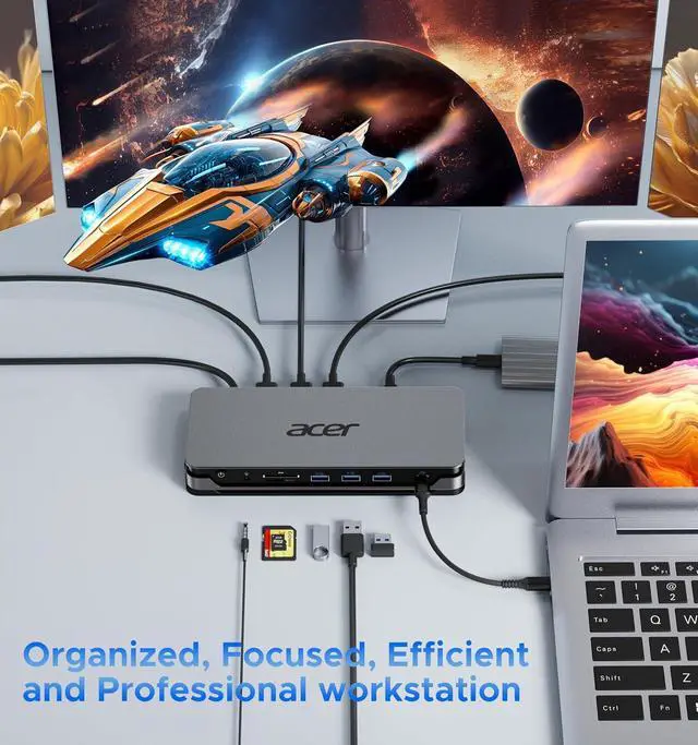 Alt view image 5 of 7 - 13-in-1 Laptop Docking Station, USB-C 3 Display Docking (2 HDMI+1 DP) | 100W Laptop Charging, 5Gbps USB-A/C, 1Gbps LAN, Requires Full-Featured USB-C Port, Windows Compatible,macOS Supports Only SST