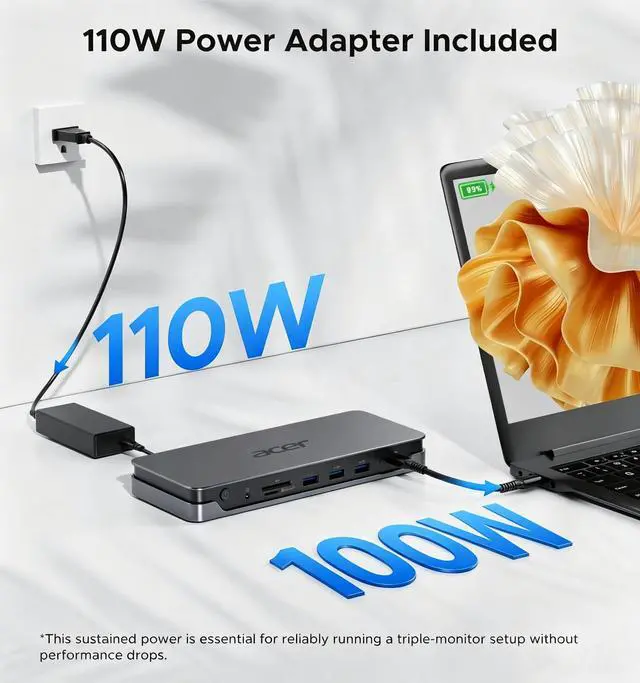 Alt view image 4 of 7 - 13-in-1 Laptop Docking Station, USB-C 3 Display Docking (2 HDMI+1 DP) | 100W Laptop Charging, 5Gbps USB-A/C, 1Gbps LAN, Requires Full-Featured USB-C Port, Windows Compatible,macOS Supports Only SST