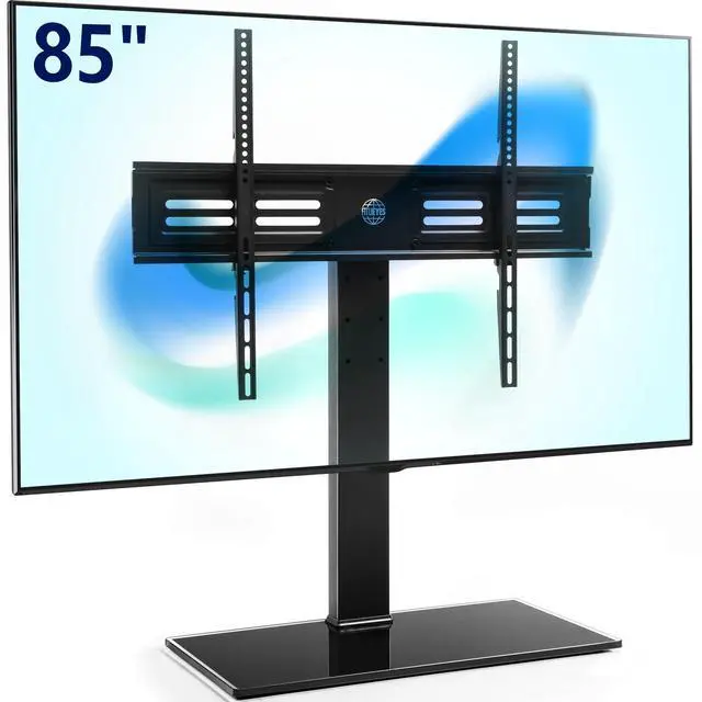 Main image of Universal TV Stand with Swivel Mount for 50-85 inch Flat Screens - Height Adjustable Tempered Glass Base Holds up to 143 lbs