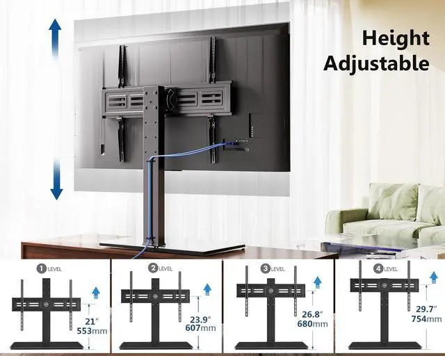 Alt view image 5 of 7 - Universal TV Stand with Swivel Mount for 50-85 inch Flat Screens - Height Adjustable Tempered Glass Base Holds up to 143 lbs