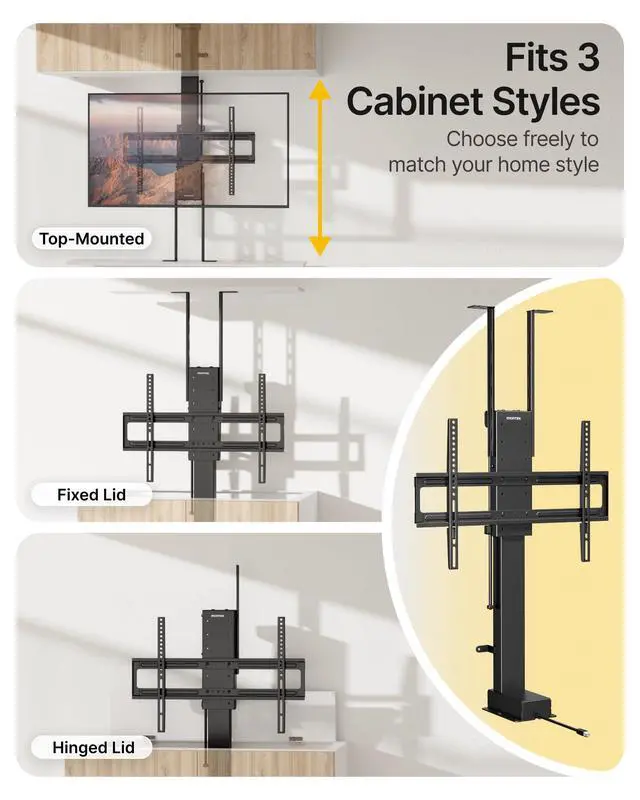 Alt view image 2 of 7 - Motorized TV Lift for 37-65 inch TVs | Ceiling&Vertical TV Lift Mechanism,RF Remote&Smart Phone&Voice Control via WiFi,Load Capacity of 132LBS,Max VESA 600*400
