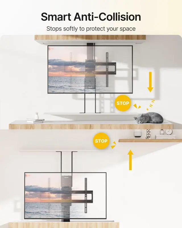 Alt view image 4 of 7 - Motorized TV Lift for 37-65 inch TVs | Ceiling&Vertical TV Lift Mechanism,RF Remote&Smart Phone&Voice Control via WiFi,Load Capacity of 132LBS,Max VESA 600*400